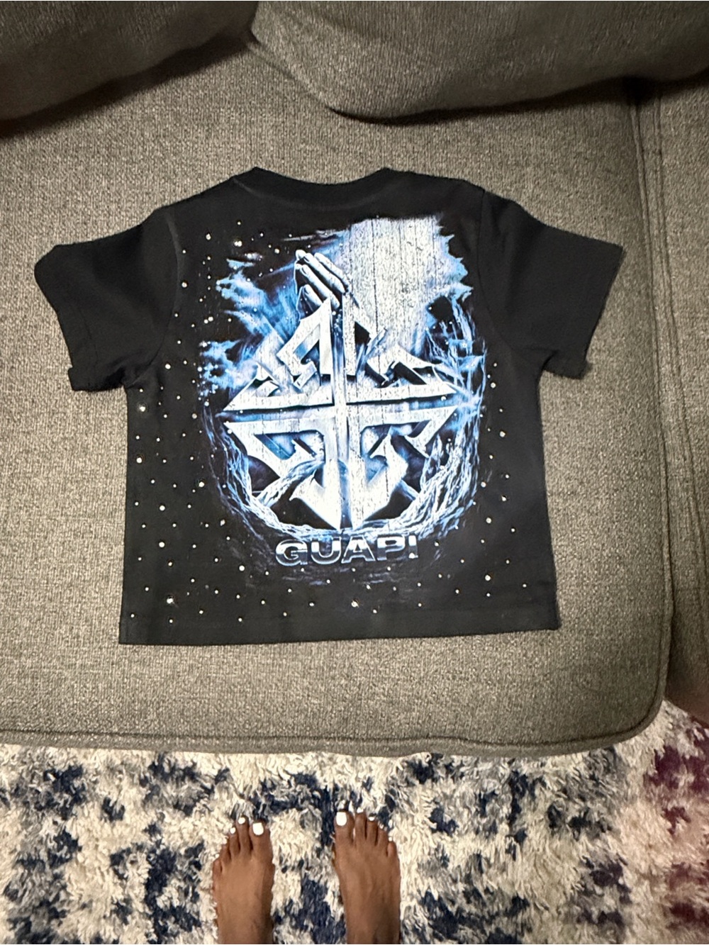 Black Kids Short-Sleeve Graphic Tee with Blue Metallic Accents